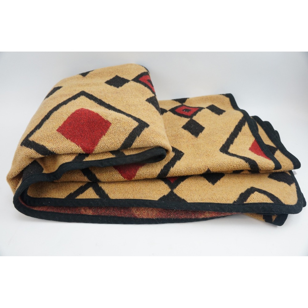 Putian Wool Blend Blanket Tan Geometric Diamond Pattern Excellent